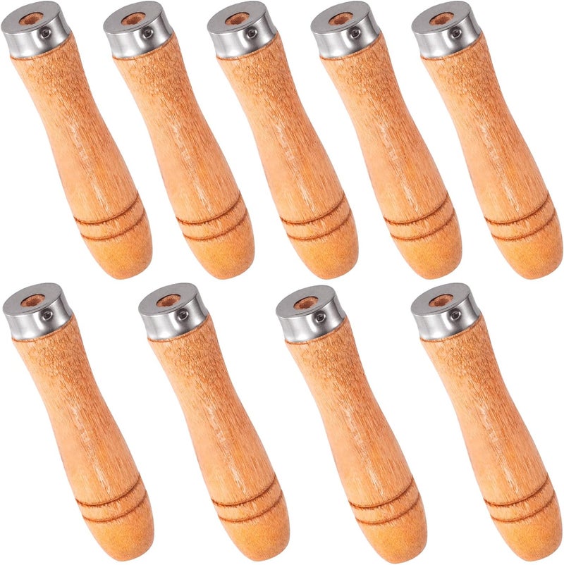 SmallCat 9 PCS Wooden File Handles with Strong Metal Collars, Large Wood Handle for 10" - 12" File, Screwdriver Hand Drill File Handle - Image 1
